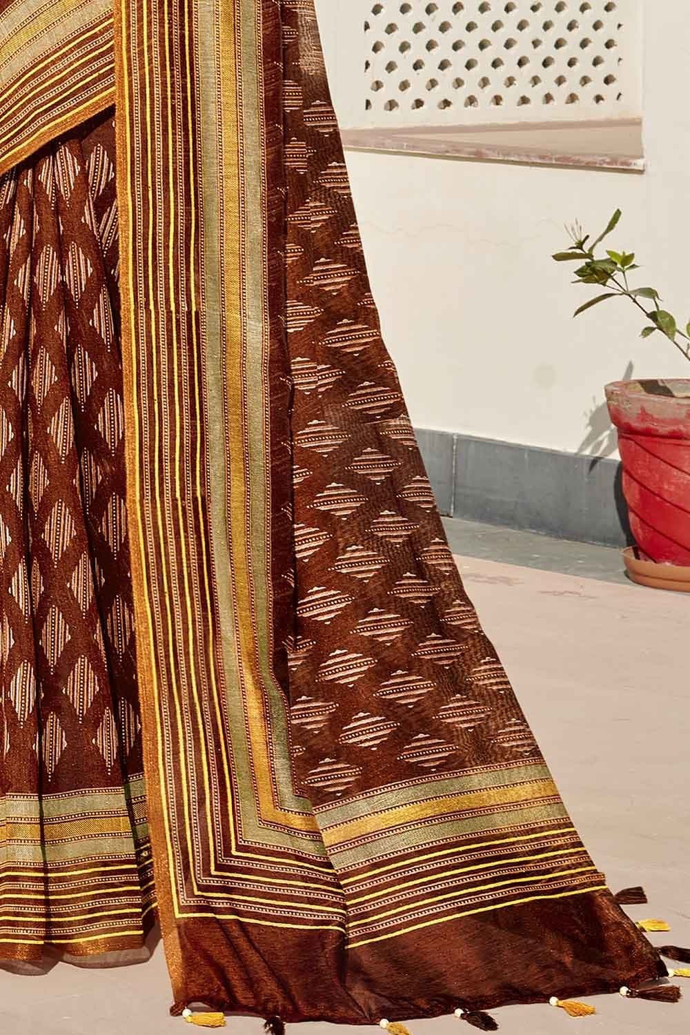 Cotton Saree Cinnamon Brown Printed Cotton Saree saree online