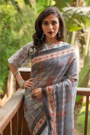 Cloud Grey Cotton Silk Saree