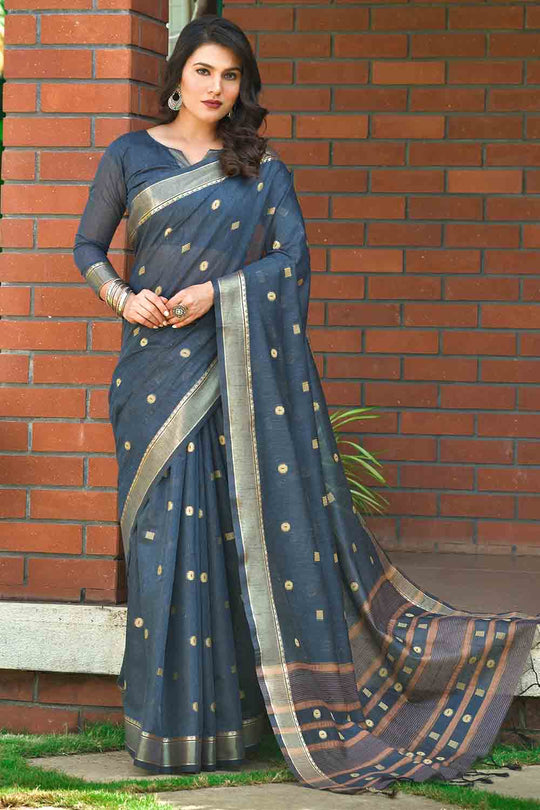 Cotton Saree Cobalt Blue Cotton Saree saree online
