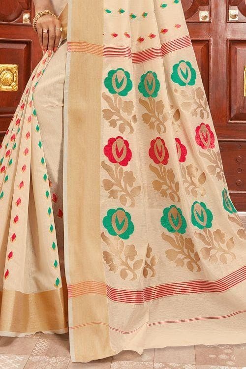 green cotton white saree