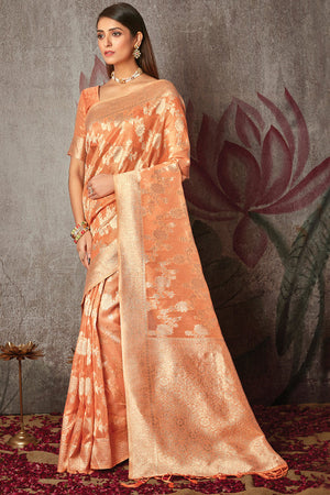 Coral Peach Cotton Saree