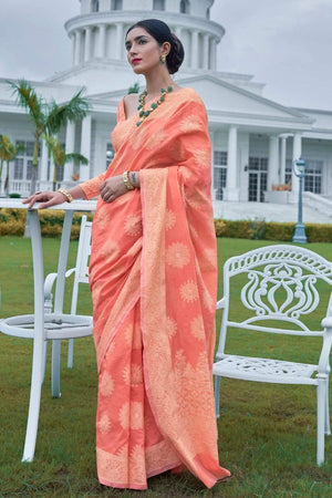 Coral Pink Cotton Saree