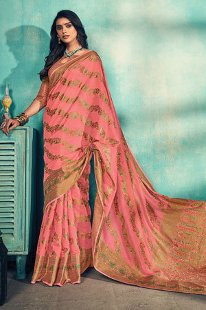 Coral Pink Cotton saree