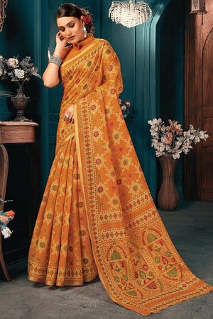 Cosmos Orange Cotton Saree