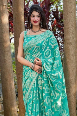 Cotton Saree in Turquoise Blue