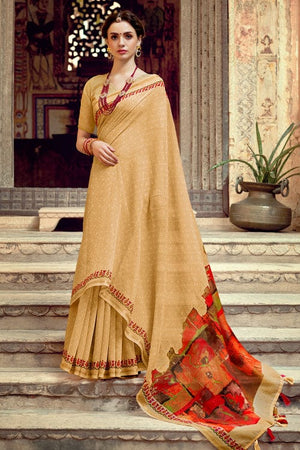 Cream Cotton Saree