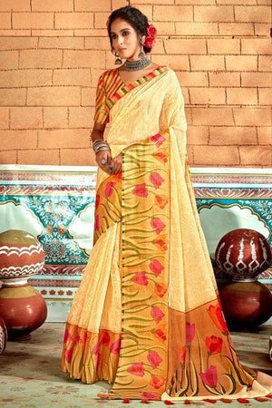 Cream Cotton Saree