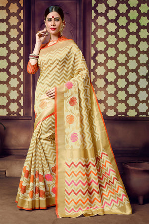 Cream Cotton Saree