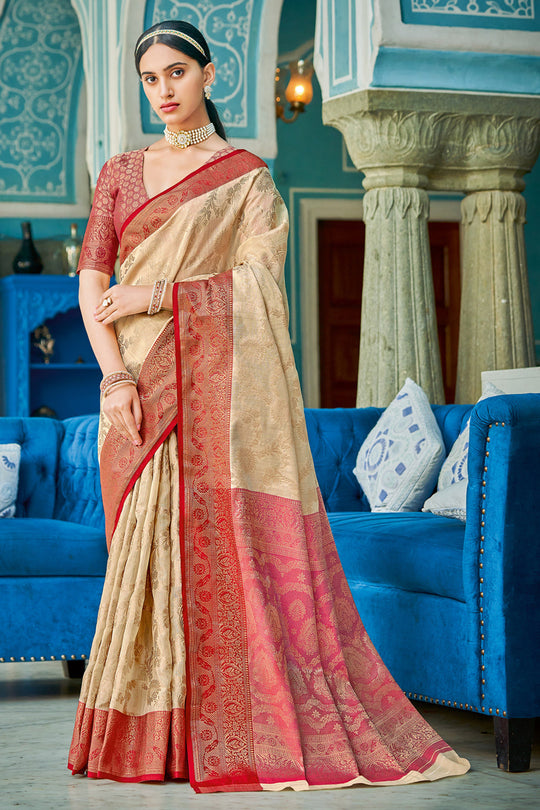 Cream Cotton Saree