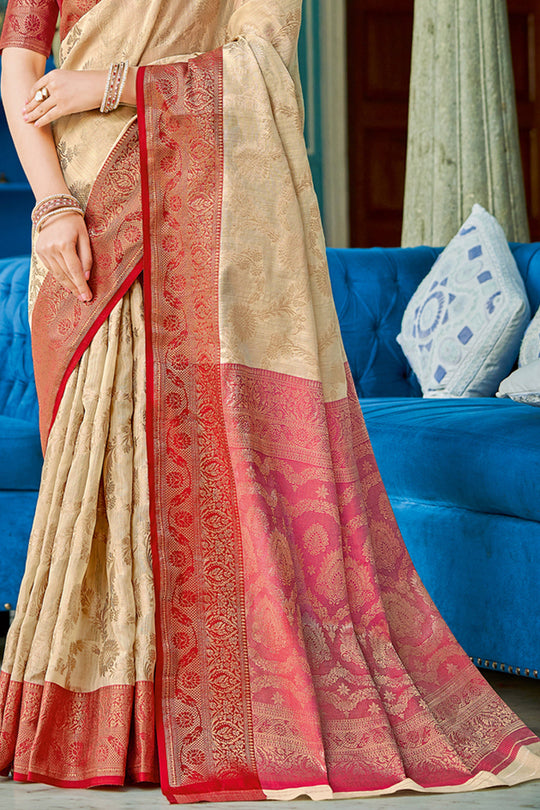 Cream Cotton Saree