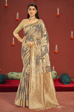 Cream Grey Dual Tone Cotton Saree