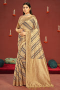 Cream Grey Dual Tone Cotton Saree