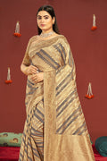 Cream Grey Dual Tone Cotton Saree