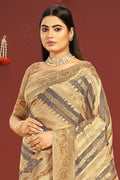 Cream Grey Dual Tone Cotton Saree