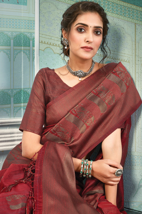Crimson Maroon Cotton Saree