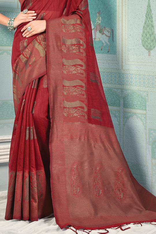 Crimson Maroon Cotton Saree