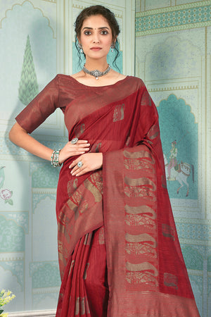 Crimson Maroon Cotton Saree