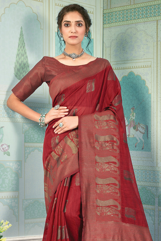 Crimson Maroon Cotton Saree