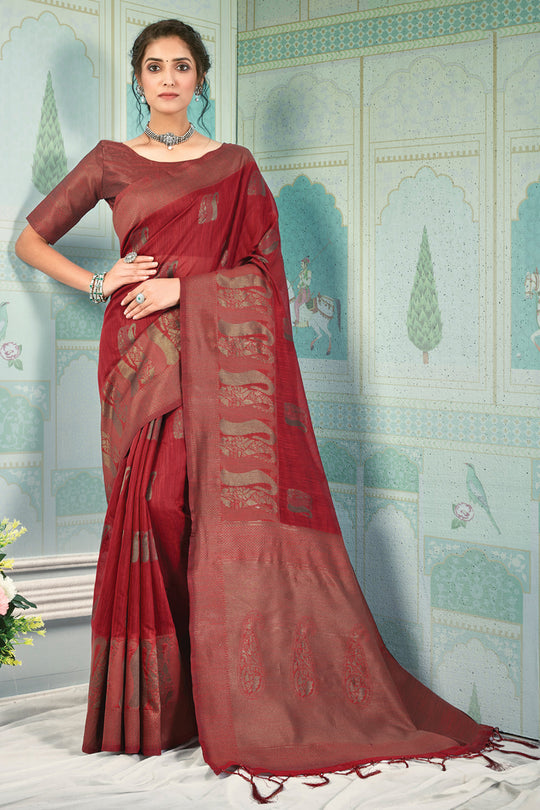 Crimson Maroon Cotton Saree