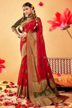 Crimson Red Cotton Saree