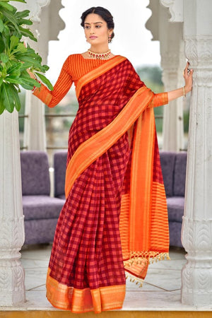Crimson Red Cotton Saree