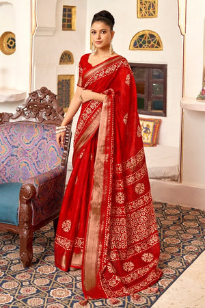 Crimson Red Cotton Saree