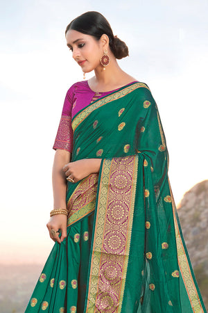 green cotton saree