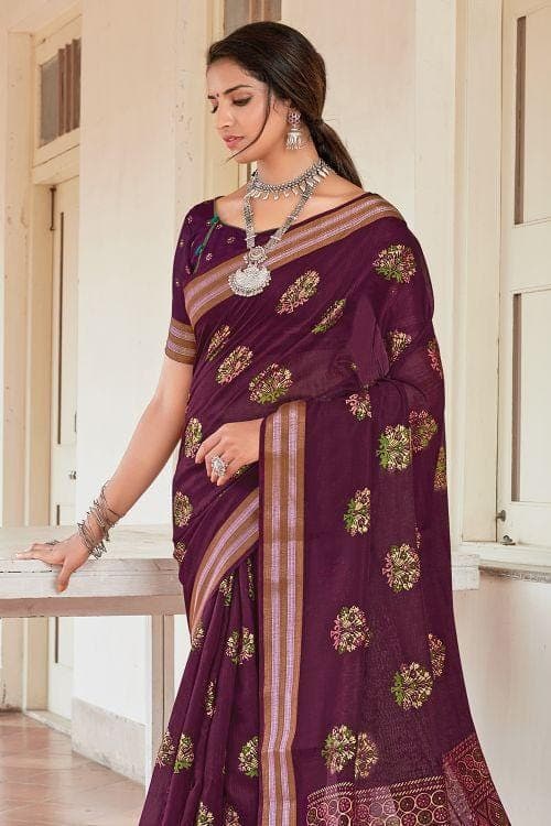 violet chanderi cotton saree