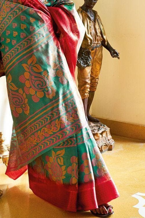 Emerald Green Brasso Cotton Saree