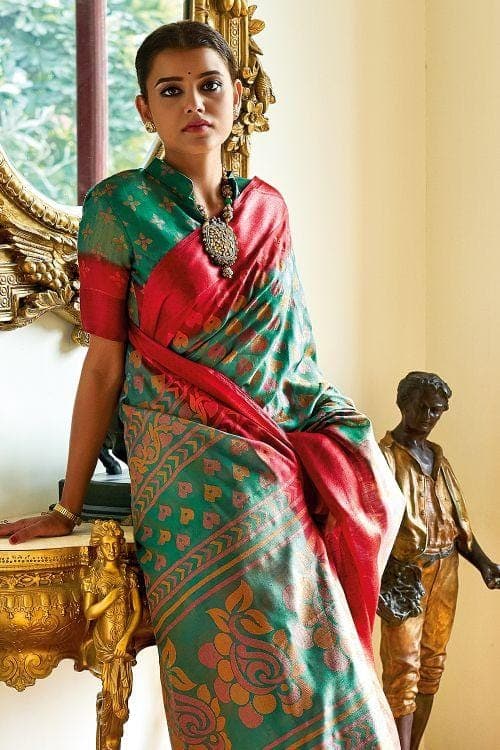 Emerald Green Brasso Cotton Saree