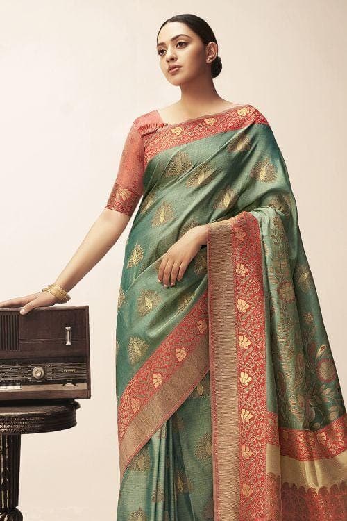green cotton saree