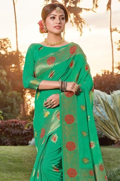 green cotton saree