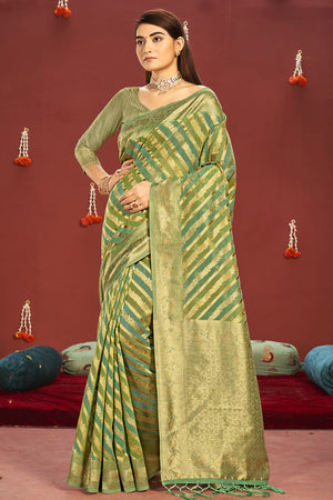 Fern Green Cotton Saree