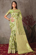green cotton saree