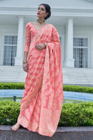 Flamingo Pink Cotton Saree