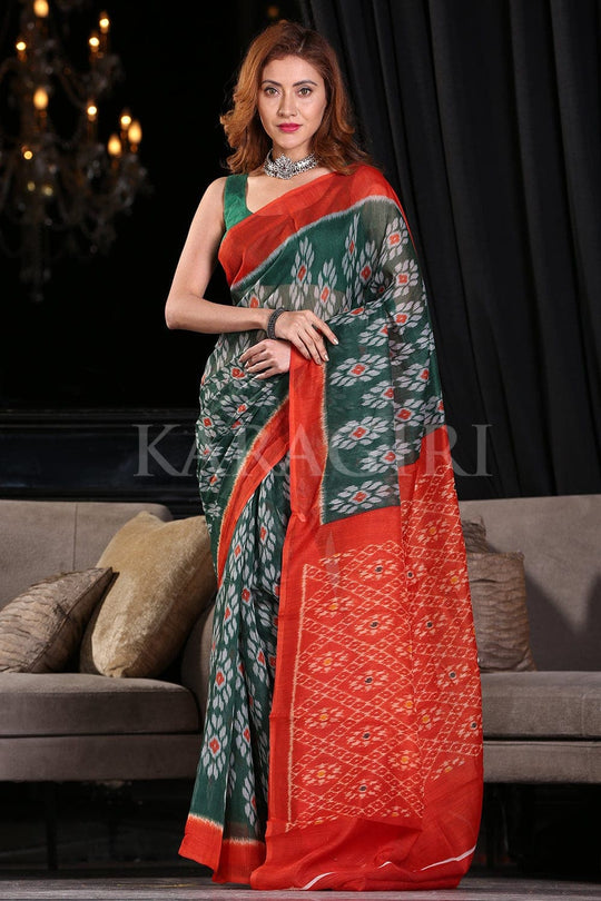 Cotton Saree Forest Green Cotton Saree saree online