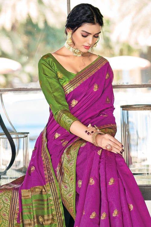 French Violet Cotton Saree