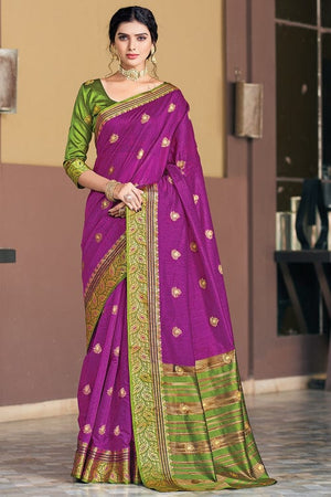 French Violet Cotton Saree