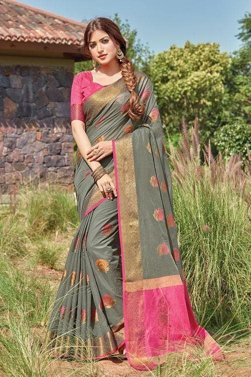 cotton saree grey color 