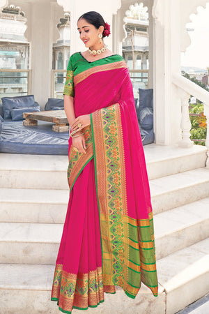 Fuschia Pink Cotton Saree