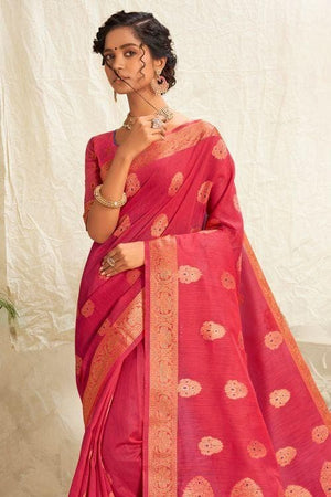 Fuscia Pink Cotton Saree