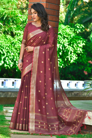 Garnet Maroon Cotton Saree