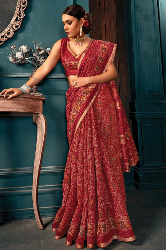 Cotton Saree Garnet Red Cotton Saree saree online