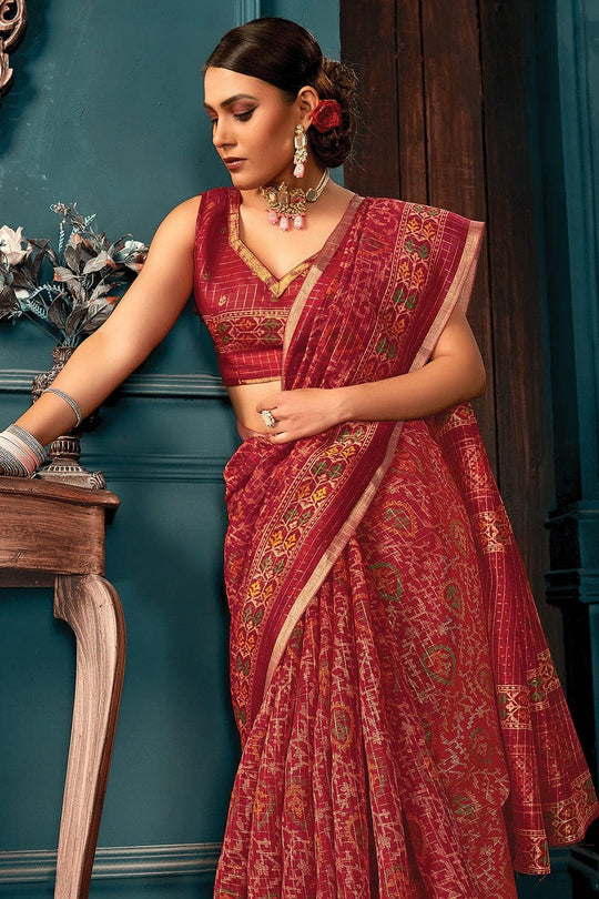 Cotton Saree Garnet Red Cotton Saree saree online