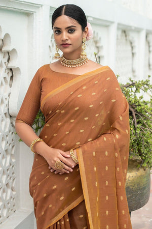 Golden Brown Cotton Saree