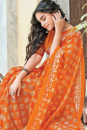 Goldfish Orange Cotton Saree