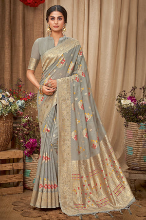Grey Cotton Saree