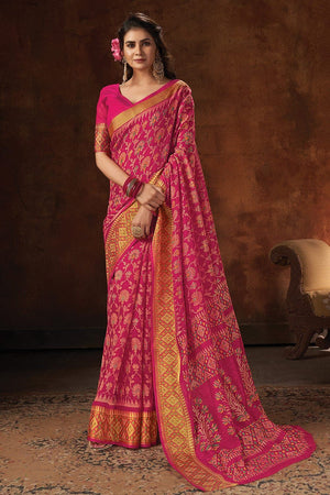 Hot Pink Cotton Saree