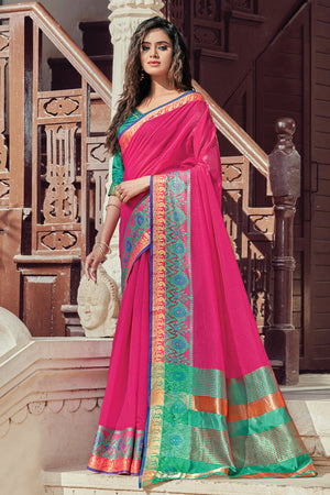 Hot Pink Cotton Saree