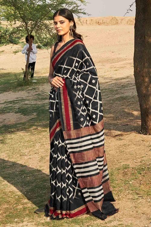 Cotton Saree Ink Black Printed Cotton Saree saree online
